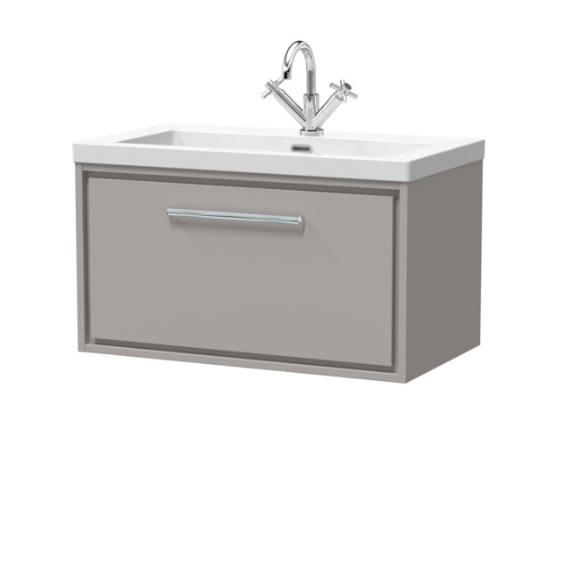 Balterley Modern Bathroom 1 Soft-Close Drawer Wall Hung Vanity Unit Fireclay Basin Grey Pebble Grey 1