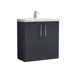Balterley Modern Bathroom 2 Soft Close Door Floor Standing Vanity Unit & Rectangular Mid-Edge Basin Grey Soft Black