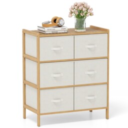 COSTWAY 6-Drawer Dresser for Bedroom Bamboo Storage Tower Organizer Closet
