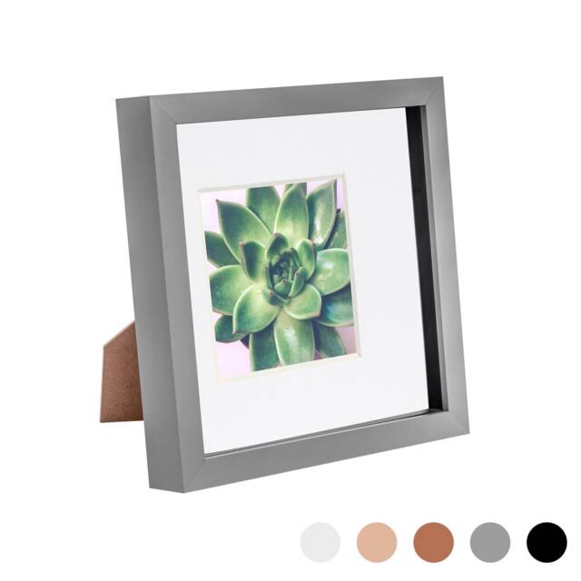 "Nicola Spring 8 x 8"" Photo Frame - Grey/White Mount - 3D Photo Frame Picture Frame Box Portrait Display Case (22.5 x 22.5cm)"