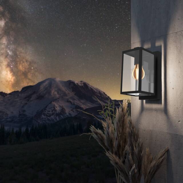 EGLO Budrone Modern Black Steel & Clear Glass Outdoor Wall Light