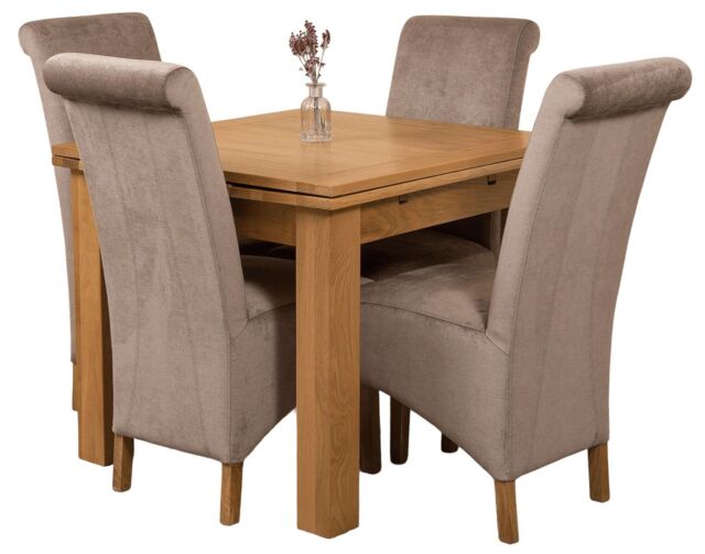 Richmond 90-150cm Oak Extending Dining Table and 4 Montana Fabric Chairs Grey Grey