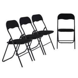 4-Pc Folding Chair Set with Cushioned Velvet Seat and Back Black 4