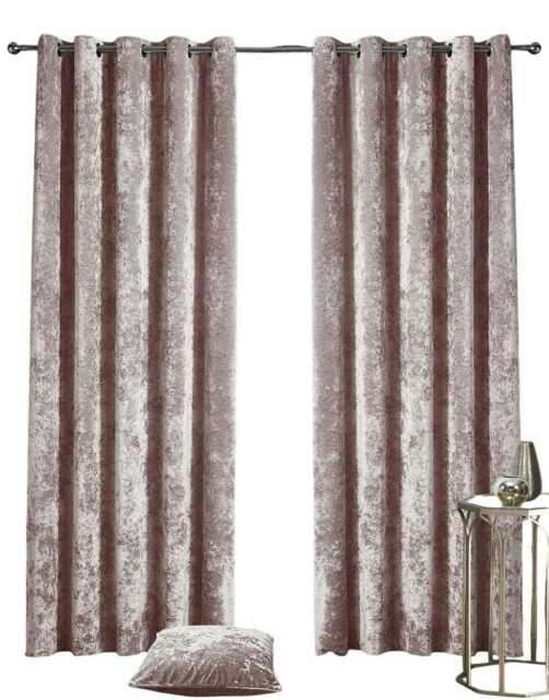 Crushed Velvet Fully Lined Eyelet Curtains - Blush - 168x183cm