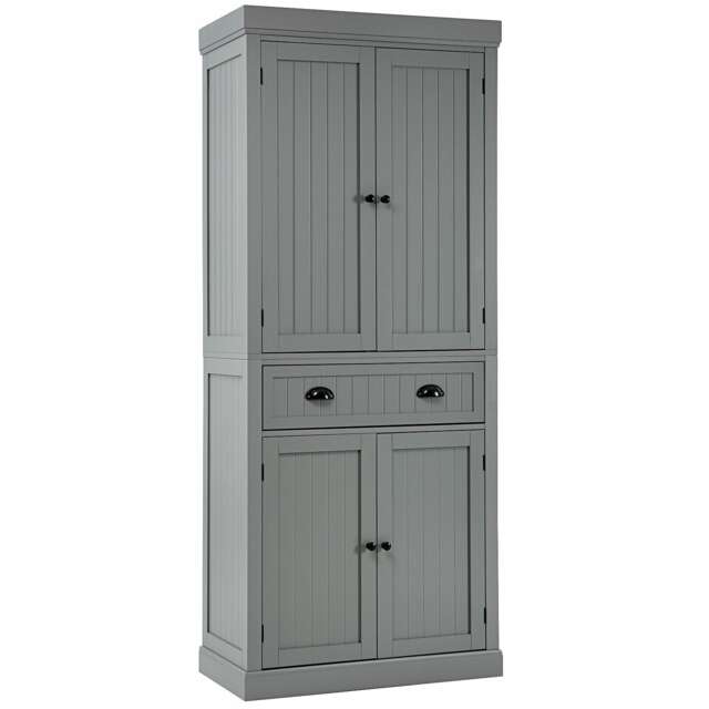 COSTWAY Tall Kitchen Pantry Cabinet Floor Cupboard Grey