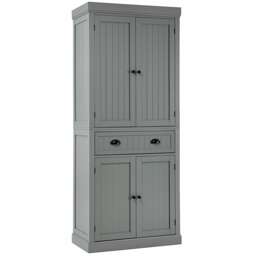 COSTWAY Tall Kitchen Pantry Cabinet Floor Cupboard Grey