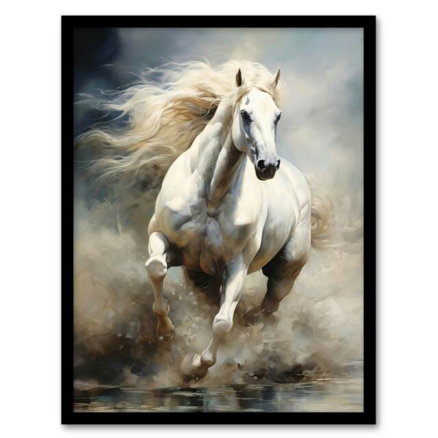Wild White Majestic Mane Horse Home Decor Black Framed Wall Art Print A4