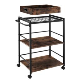 Drinks Trolley Worcester - 3 shelves and removable tray, 4 swivel castors with parking brake Brown Industrial wood dark, rustic 65 x 41,50 x 87 cm 1
