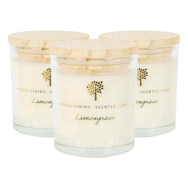 Nicola Spring Soy Wax Scented Candles - 130g - Lemongrass - Pack of 3 Clear Lemongrass