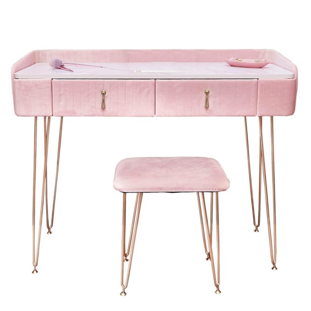 CARME Home - Tokyo Glow Ballerina Pink Velvet Dressing Table with Velvet Stool