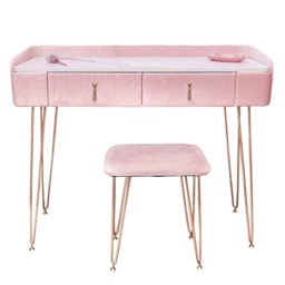 CARME Home - Tokyo Glow Ballerina Pink Velvet Dressing Table with Velvet Stool
