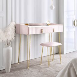 CARME Home - Tokyo Glow Ballerina Pink Velvet Dressing Table with Velvet Stool