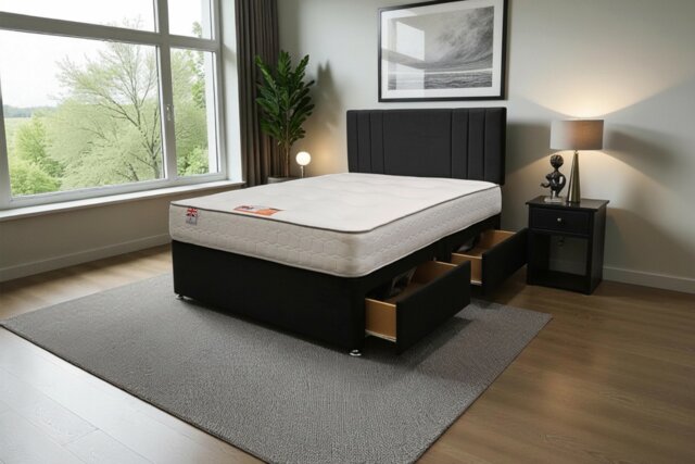 "Sarah Plush Bed Set With Mattress, 2 Drawers Same Side & 24""Headboard"