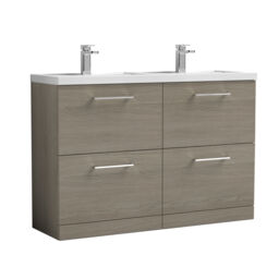 Balterley Level Floor Standing 4 Drawer Vanity Unit with Double Basin for Modern Bathroom Storage Brown Grey Vicenza Oak