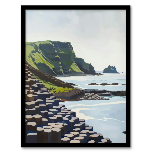 Giants Causeway Seaside Columns Coastal Black Framed Wall Art Print A4