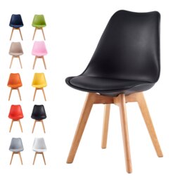 MCC Direct Single Plastic Dining Chair with Solid Wooden Legs Kitchen Chair Eva