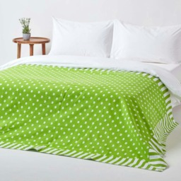 Homescapes Cotton Stars and Stripes Decorative Green Sofa Throw - 150 x 200 cm