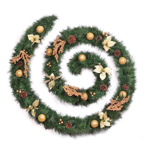Best Artificial Christmas 12ft Gold Decorated Christmas Garland Bannister Staircase Fireplace