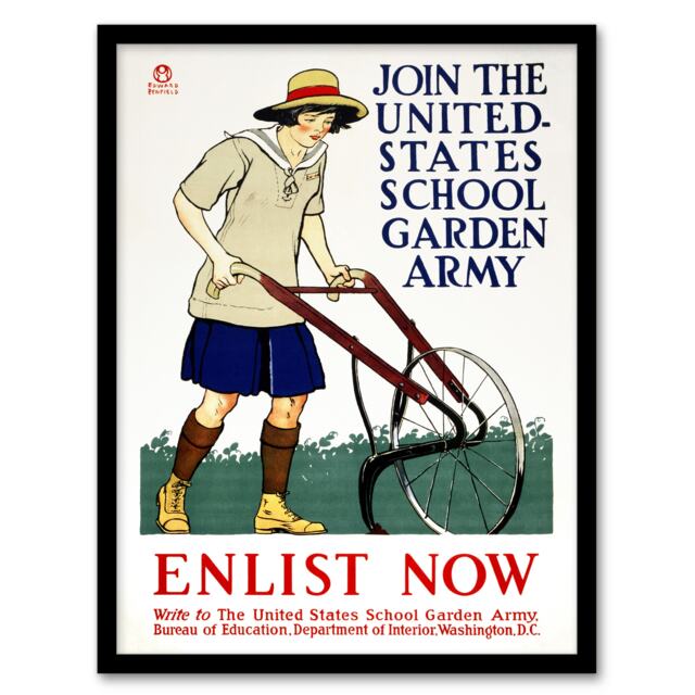 "United States School Garden Army Vintage Framed Wall Art Print Penfield 12x16"""
