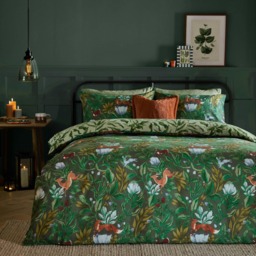 furn. Into The Woods Printed Reversible Duvet Cover Set, Double, Green Green Double