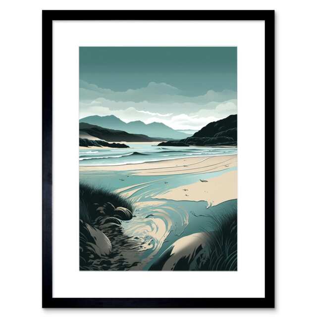 "Luskentyre Sands Coastal Landscape 9x7"" Black Framed Wall Art Print"