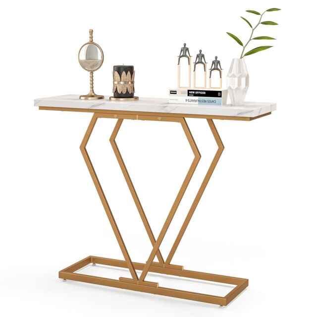 COSTWAY 100cm Modern Console Table Faux Marble White