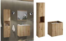 Wall Hung Bathroom Cabinets Furniture Set Slim Floating Storage and Vanity Units Oak Effect Nova