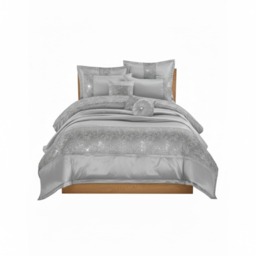 Embroidered Duvet Cover Set Luxury Bedding with Matching Accessories Silver Single