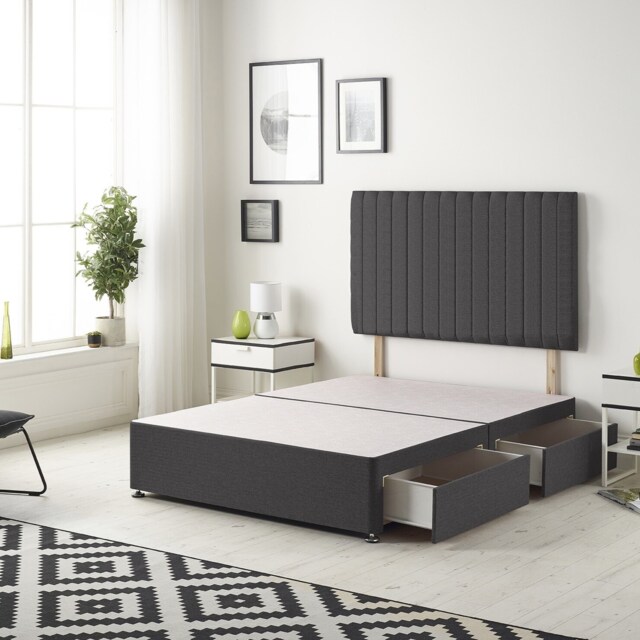 Texas Divan Bed Base with 2 Drawers & 30 Inch Headboard Plush Velvet Black Black