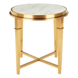 Interiors By Premier Luxurious Round Gold Finish Side Table, Marble Top Modern Side Table For Livingroom, Durable Bedside Table Gold