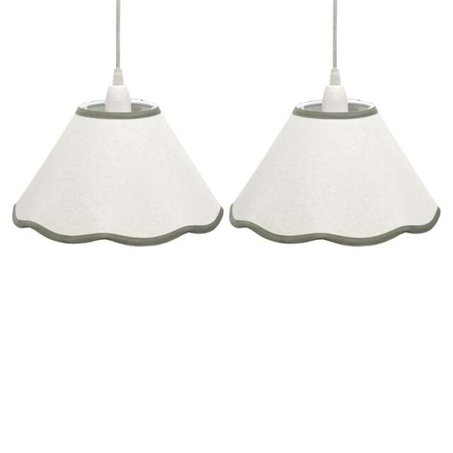 Set of 2 Libby - Natural Linen Sage Green Trim 27cm Pendant Lamp Shade