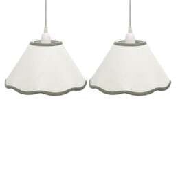 Set of 2 Libby - Natural Linen Sage Green Trim 27cm Pendant Lamp Shade