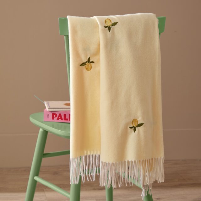 Furn Fruits Lightweight Embroidered Throw Yellow Lemon 1