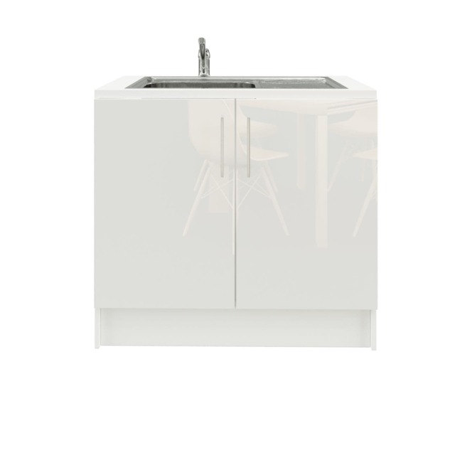 JD Greta 1000mm Utility Room Sink Unit With Tap, Kitchen Base Cabinet - White Gloss White