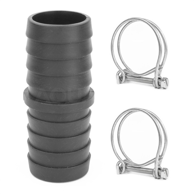 Pisces Inline Pond or Garden Barbed Hose Joiner 50mm x 50mm (2 inch) with 2x hose clips