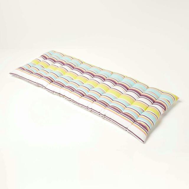Homescapes Garden Bench Cushion Luxury 2 Seater Cotton Stripe Indoor Outdoor Seat Pad Green 108 x 42 cm 1
