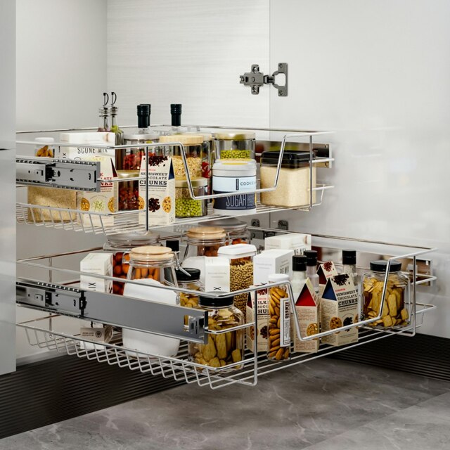 Living and Home Metal Sliding Kitchen Cabinet Pull-Out Basket Organizer 2-Piece
