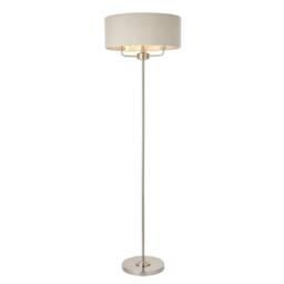 Highclere Base & Shade Floor Lamp Brushed Chrome Plate, Natural Linen