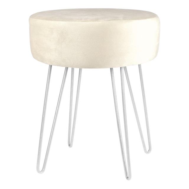 Harbour Housewares Velvet Footstool - Round Modern Dressing Table Footstool Vanity Seat Chairs - 40 x 35cm - Cream/Silver Cream Cream/Silver Pack of 1 1