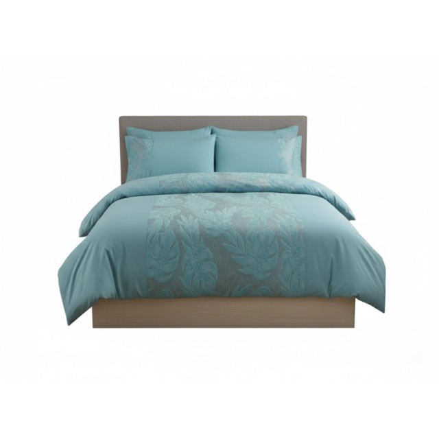 Velvet Leaf Design Duvet Cover Elegant Soft Touch Luxury Bedding Blue King