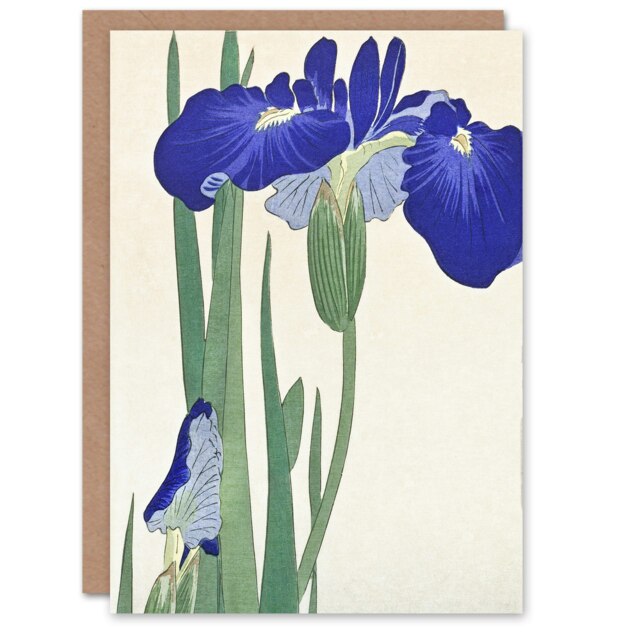 Ohara Koson Art Card Blue Irises Vintage Japanese