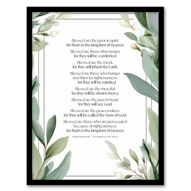 Blessed Beatitudes Sermon Mount Matthew Bible Quote Black Framed Wall Art Print A4