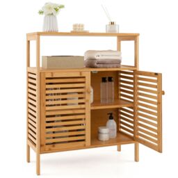 COSTWAY Bamboo Side Storage Organizer Bathroom Floor Cabinet