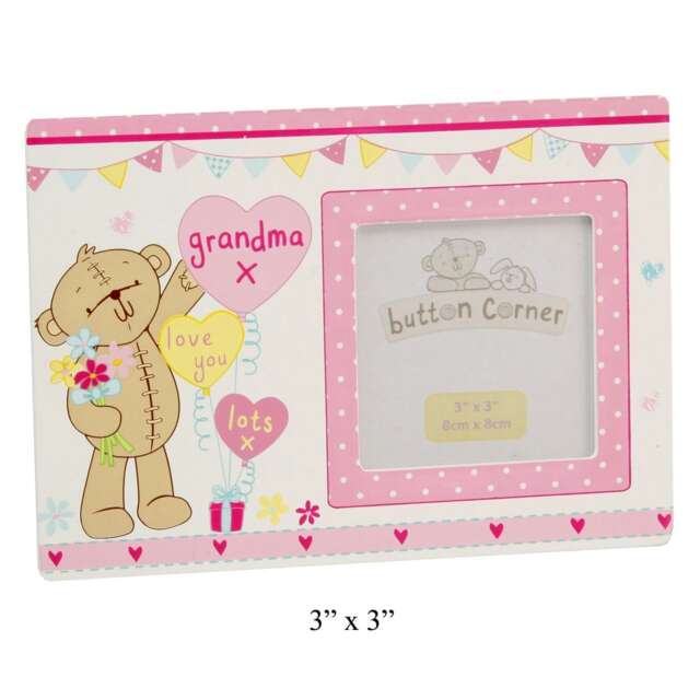 Button Corner MDF Photo Frame 3x3 - Grandma Quality Birthday Gift