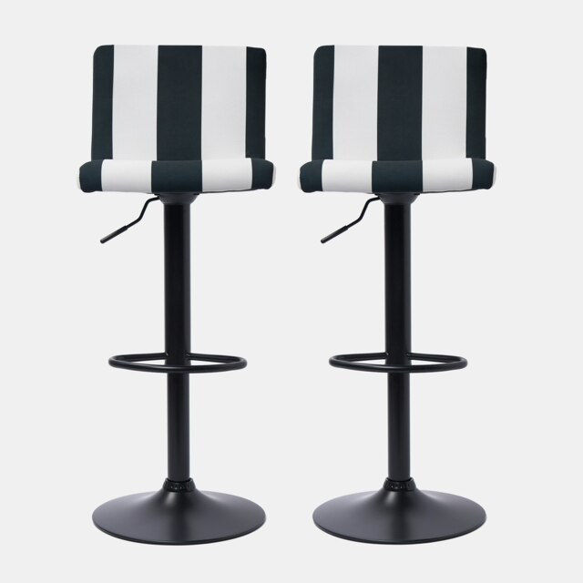 OHS 2 x Velvet Swivel Height Adjustable Counter Bar Stools Multi Black/White Stripe