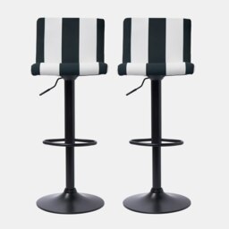 OHS 2 x Velvet Swivel Height Adjustable Counter Bar Stools Multi Black/White Stripe