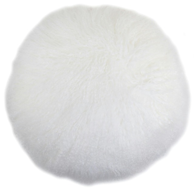 SNUGRUGS Mongolian Sheepskin Cushion - Round - 40cm White Round 40cm
