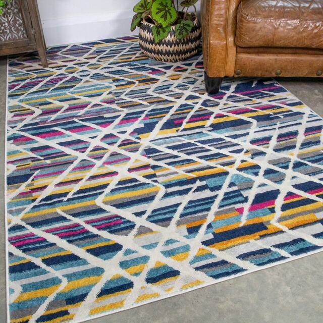 KUKOON Multicolour Striped Geometric Overlay Rug 80cm x 150cm