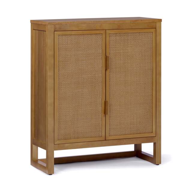Teamson Home Hatteras Sideboard Accent Cabinet 2 Rattan Doors, Natural