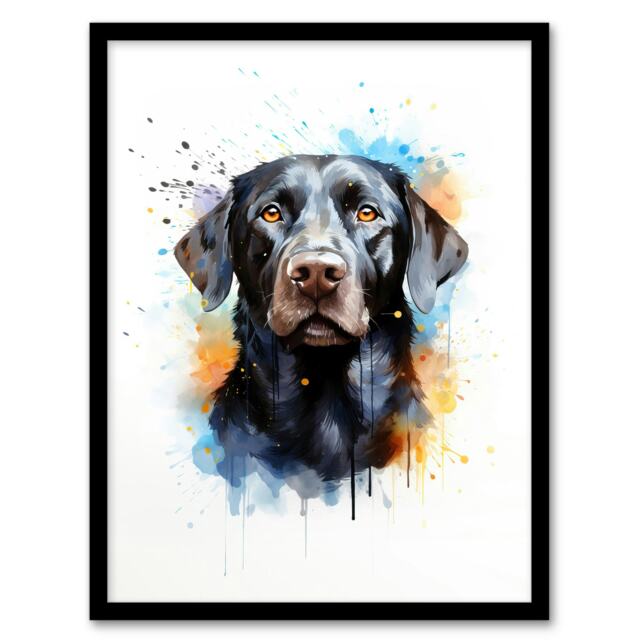 Labrador Retriever Lovers Gift Watercolour Black Framed Wall Art Print A4